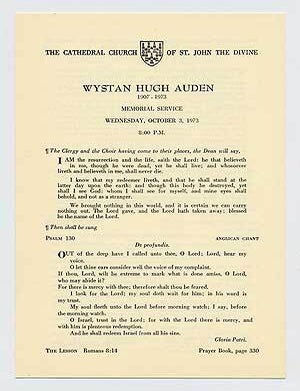 Item #100640 Wystan Hugh Auden 1907-1973 Memorial Service, October 3, 1973 8.00 P.M. W. H. AUDEN.