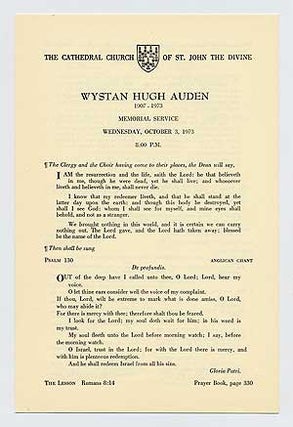 Item #100640 Wystan Hugh Auden 1907-1973 Memorial Service, October 3, 1973 8.00 P.M. W. H. AUDEN