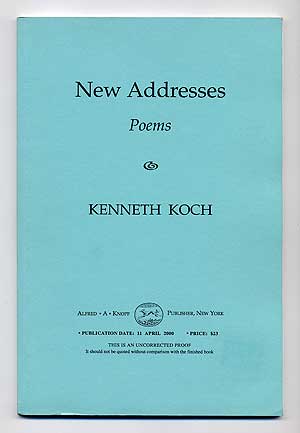 Item #105171 New Addresses. Kenneth KOCH.