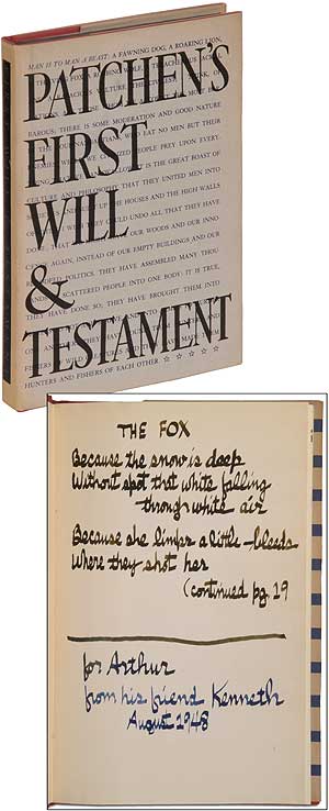 Item #107654 First Will & Testament. Kenneth PATCHEN.