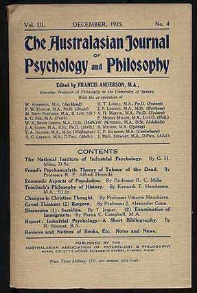 Item #108421 The Australasian Journal of Psychology and Philosophy: Volume III, Number 4,...