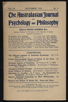 Item #108421 The Australasian Journal of Psychology and Philosophy: Volume III, Number 4,...