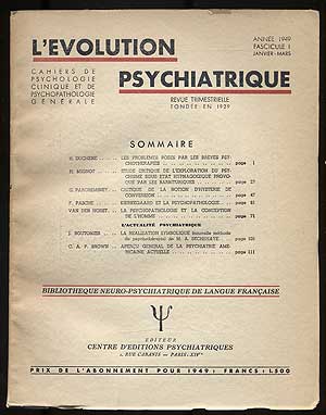 Item #108464 L'Evolution Psychiatrique: Annee 1949, Fascicule 1, Janvier - Mars