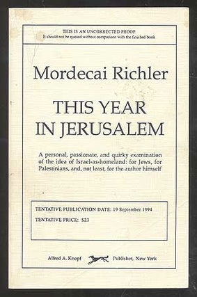 Item #108779 This Year in Jerusalem. Mordecai RICHLER