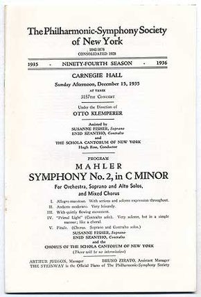 Item #110587 The Philharmonic-Symphony Society of New York: Mahler: Symphony No. 2 in C Minor