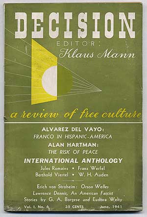 Item #110589 Decision, A Review of Free Culture: Volume 1, Number 6, June 1941. W. H. AUDEN, Eudora Welty.