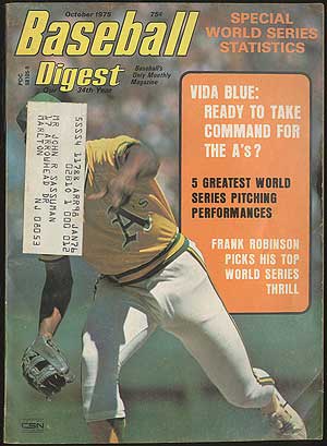 Item #140679 Baseball Digest. October, 1975. John KUENSTER, George Vass, Vida Blue