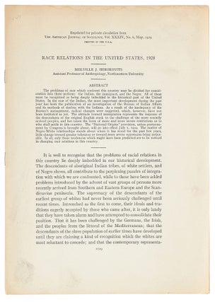 Item #144351 Race Relations in the United States 1928. Melville J. HERSKOVITS