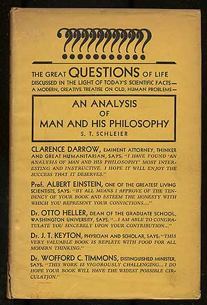Item #166135 An Analysis Of Man And His Philosophy. S. T. SCHLEIER.