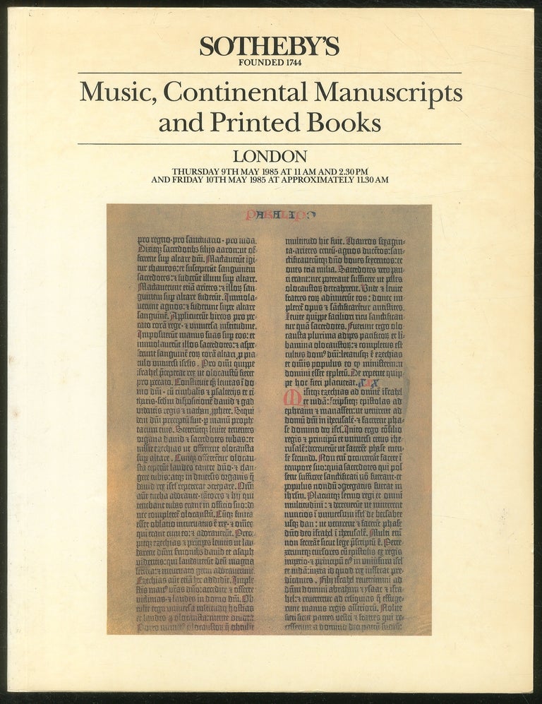 Item #189572 Sotheby's Music, Continental Manuscripts and Printed Books London May 1985