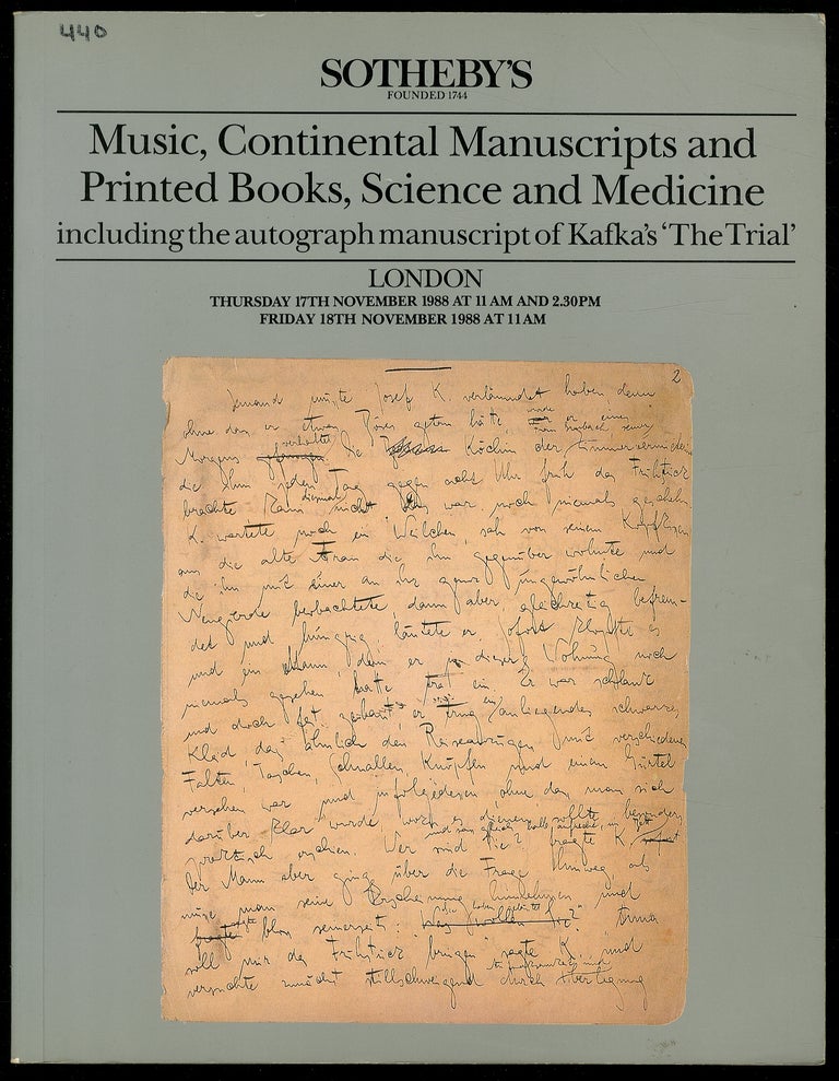 Item #189783 Sotheby's London Music, Continental Manusripts ad Printed Books, Science and Medicine