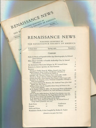 Item #192508 Renaissance News &ndash; Number I, Volume XIII, Spring 1960 [Parts I & II]....