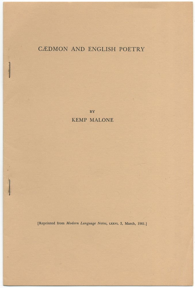 Item #229290 Caedmon and English Poetry. Kemp MALONE.