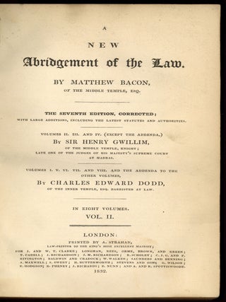 A New Abridgement of the Law: Vol. II [only]