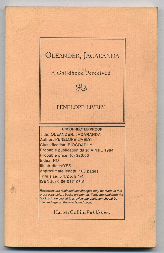Item #273071 Oleander, Jacaranda: A Childhood Perceived. Penelope LIVELY.