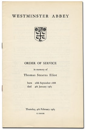 Item #276290 Order of Service in Memory of Thomas Stearns Eliot. Born 26th September 1888 Died...
