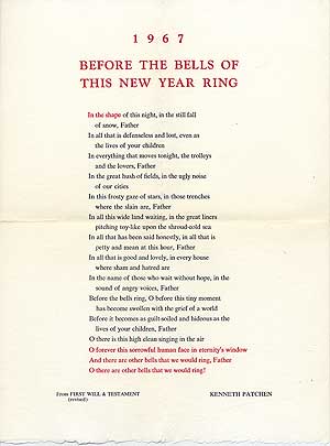 Item #278283 [Broadside]: 1967 Before the Bells of This New Year Ring. Kenneth PATCHEN