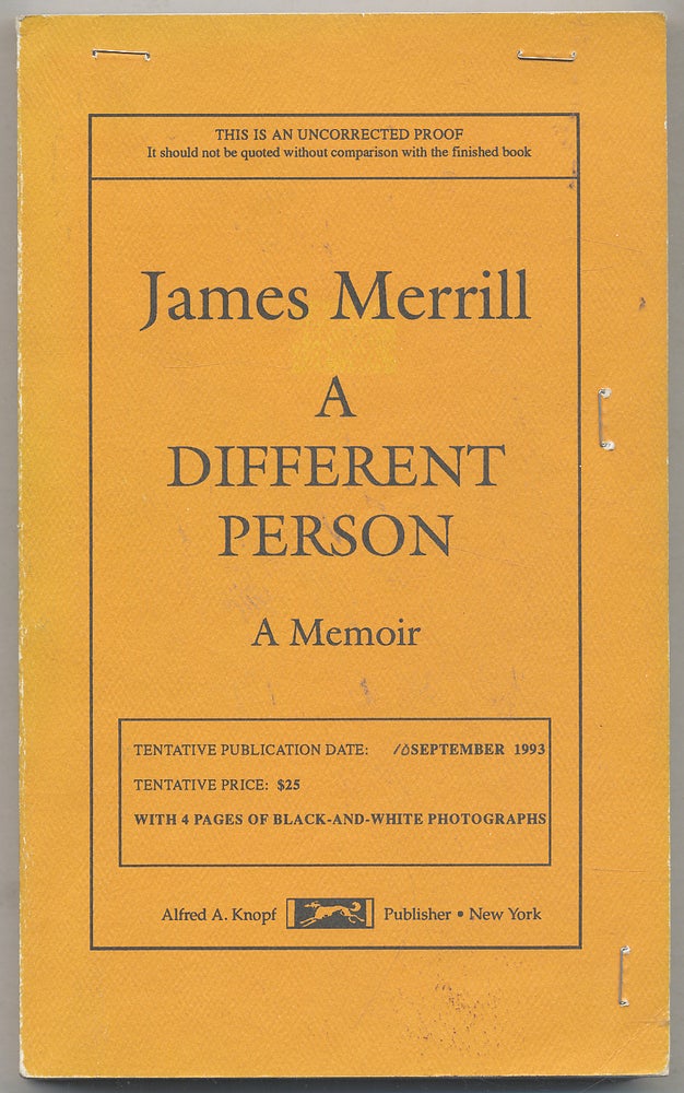 Item #279350 A Different Person: A Memoir. James MERRILL.
