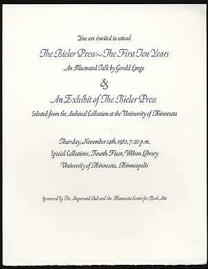 Item #281614 [Broadside]: Invitation to an Exhibit of the Bieler Press