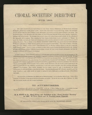Item #281675 The Choral Societies' Directory For 1869