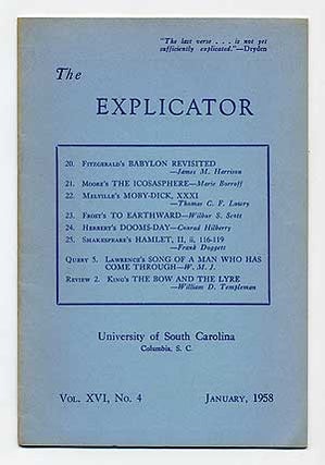 Item #282207 The Explicator - January, 1958. F. Scott FITZGERALD