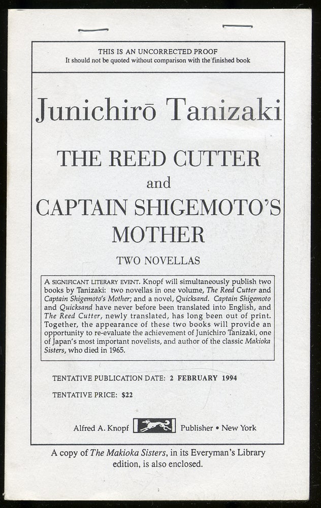 Item #283609 The Reed Cutter and Captain Shigemoto's Mother. Junichiro TANIZAKI.