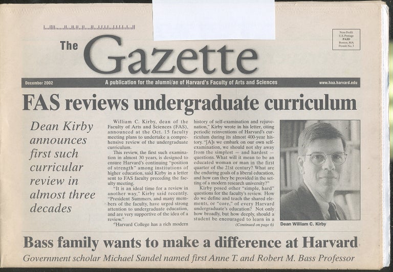 Item #283832 The Gazette: A Publication for the Alumni/ae of Harvard's Faculty of Arts and Sciences December 2002. John LENGER.