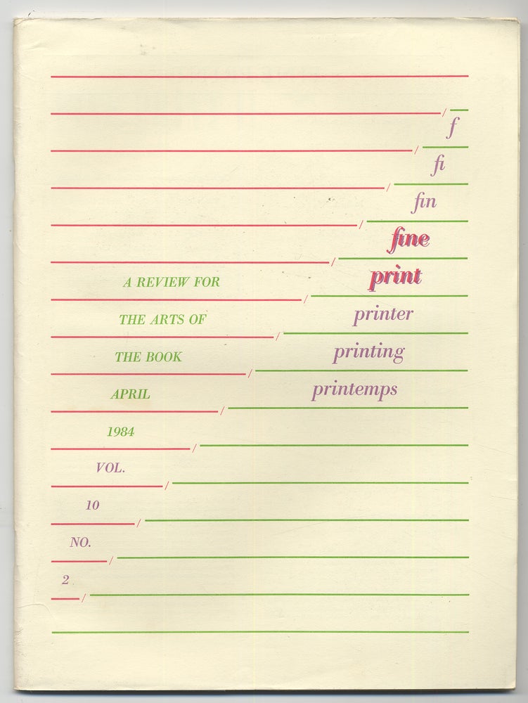 Item #284190 Fine Print: Volume 10, Number 2, April, 1984. Sandra KIRSHENBAUM.
