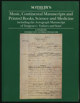 Item #289295 MUSIC, CONTINENTAL MANUSCRIPTS AND PRINTED BOOKS, SCIENCE AND MEDICINE INCLUDING THE...
