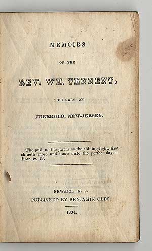 Item #291872 Memoirs of the Rev. Wm. Tennent, Formerly of Freehold, New-Jersey. Elias BOUDINOT.