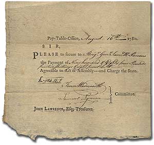 Item #293119 Pay Voucher for Revolutionary War Brigadier General Samuel Holton Parsons. Samuel H. PARSONS, Brigadier General.