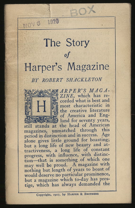 Item #293138 The Story of Harper's Magazine. Robert SHACKLETON.