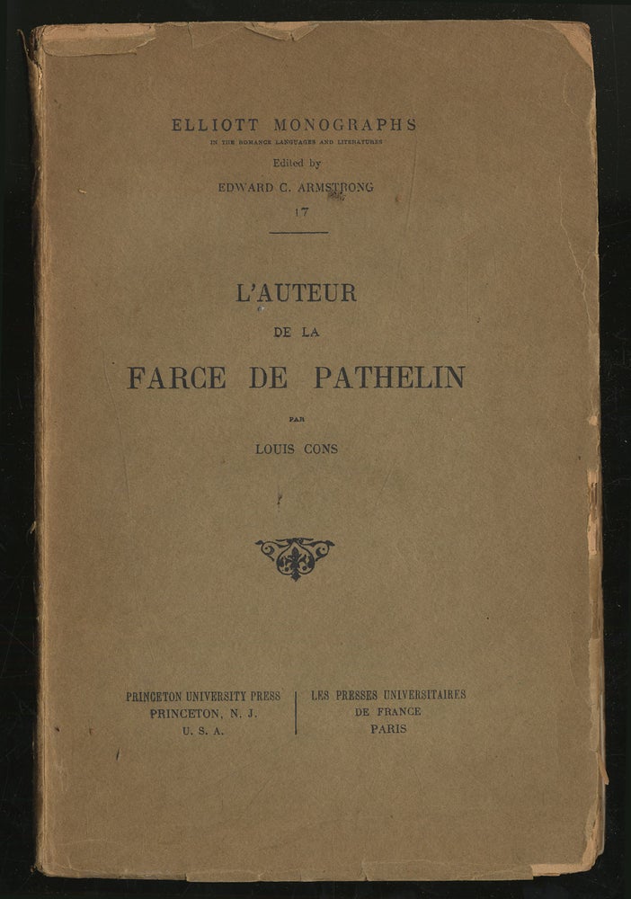Item #299278 L'Auteur De La Farce De Pathelin. Louis CONS.