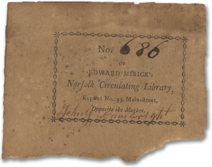 Item #300214 [Circulating Library Label]: Edward Mirick's Norfolk Circulating Library