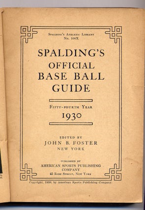 Item #300618 Spalding's Official Base Ball Guide 1930. John B. FOSTER