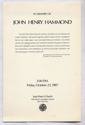 Item #302351 In Memory of John Henry Hammond