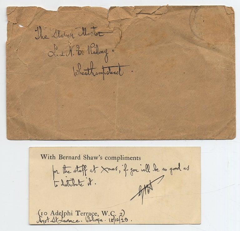 Item #302567 Small card Inscribed. George Bernard SHAW.