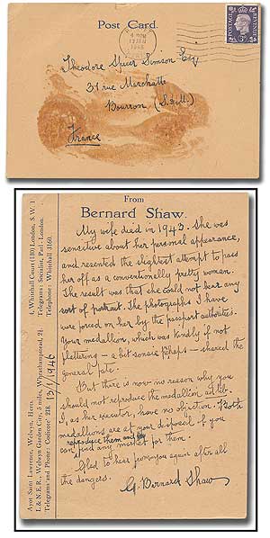 Item #309195 Autograph Postcard Signed. George Bernard SHAW.
