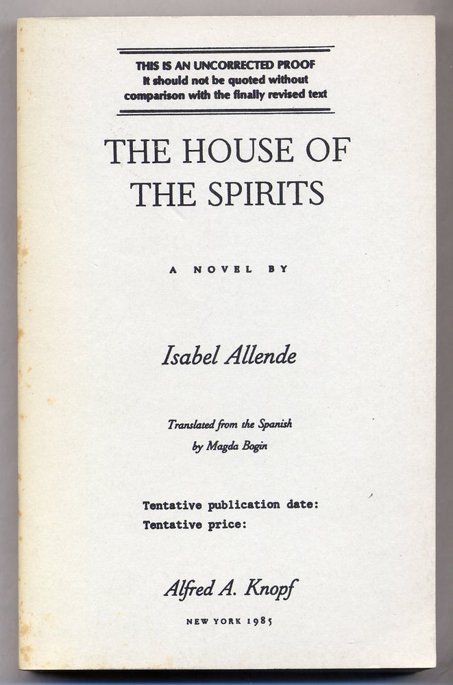 Item #309906 The House of the Spirits. Isabel ALLENDE.