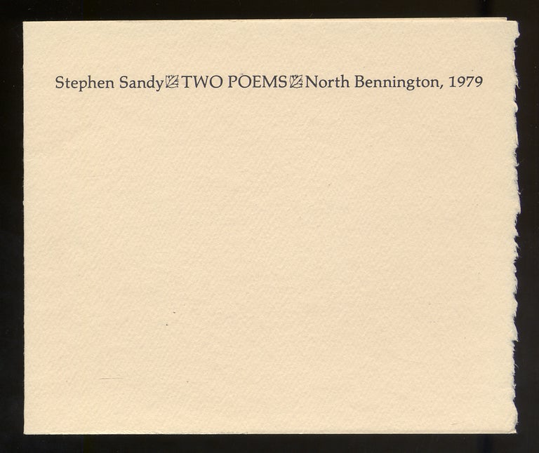 Item #313593 Two Poems. Stephen SANDY.