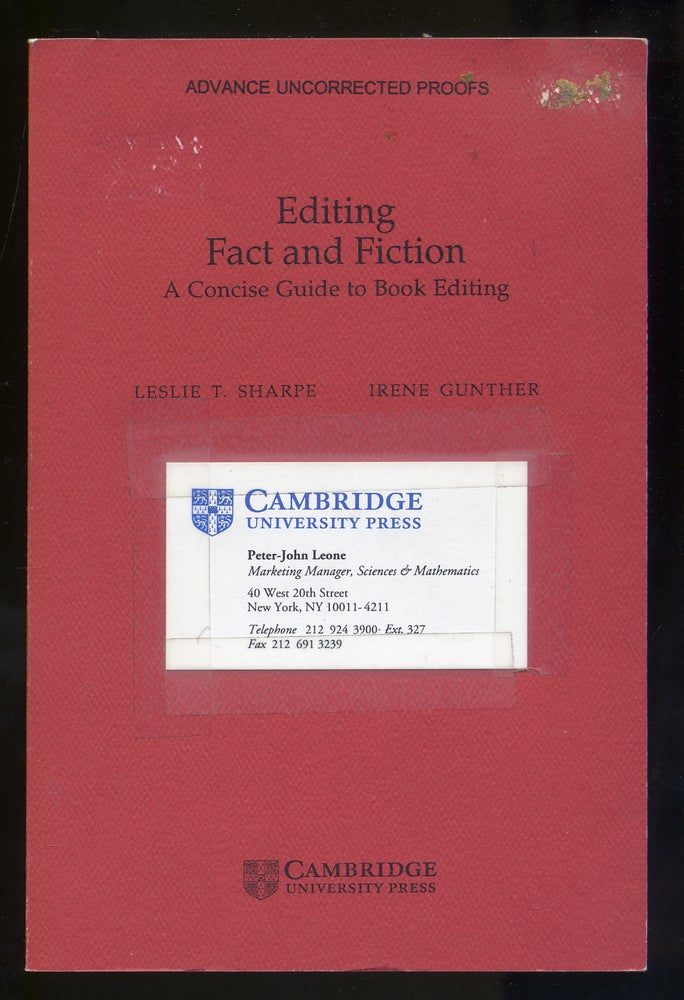 Item #316955 Editing Fact and Fiction: A Concise Guide to Book Editing. Leslie T. SHARPE, Irene GUNTHER.