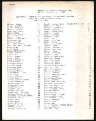 Item #320335 35th Annual Edgar Allan Poe Awards Dinner Seating-List