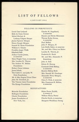 Item #320779 The Pierpont Morgan Library: List of Fellows, 1 January 1984