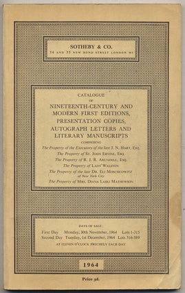 Item #320993 Catalogue of Nineteenth-Century and Modern First Editions, Presentation Copies,...