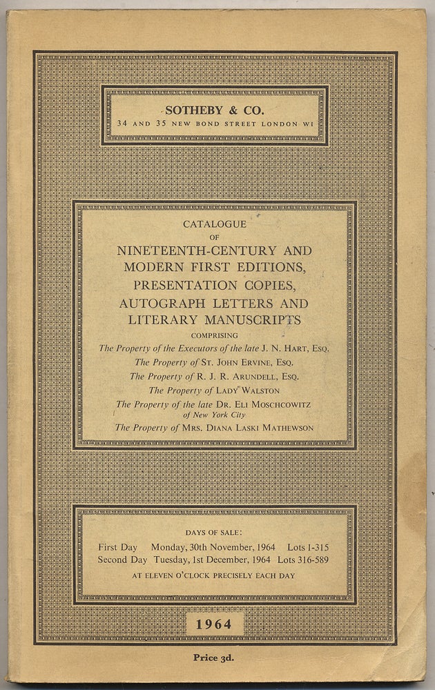 Item #320993 Catalogue of Nineteenth-Century and Modern First Editions, Presentation Copies, Autograph Letters and Literary Manuscripts: November/December, 1964