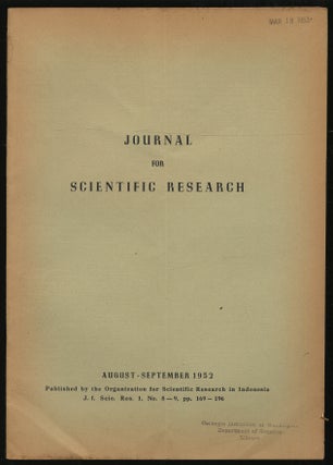 Item #322767 Journal For Scientific Research: Volume I, No. 8-9, August-September, 1952
