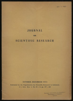 Item #322769 Journal For Scientific Research: Volume I, No. 10-12, October-December, 1952
