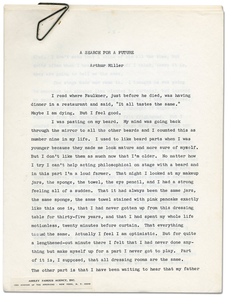 Item #324627 [Manuscript]: "A Search for a Future" [published in] The Saturday Evening Post. Arthur MILLER.