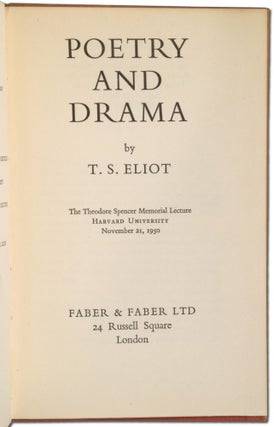 Poetry and Drama: The Theodore Spencer Memorial Lecture, Harvard University, November 21, 1950