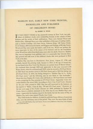 Mahlon Day: Early New York Printer, Bookseller and Publisher of Children's Books